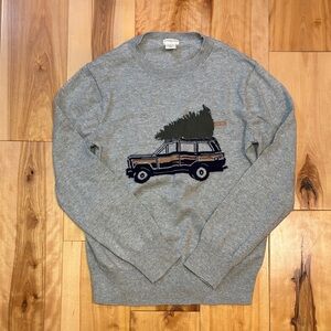 Kids Crewcuts Gray Holiday Christmas  Sweater Car and Tree Design large 10-11